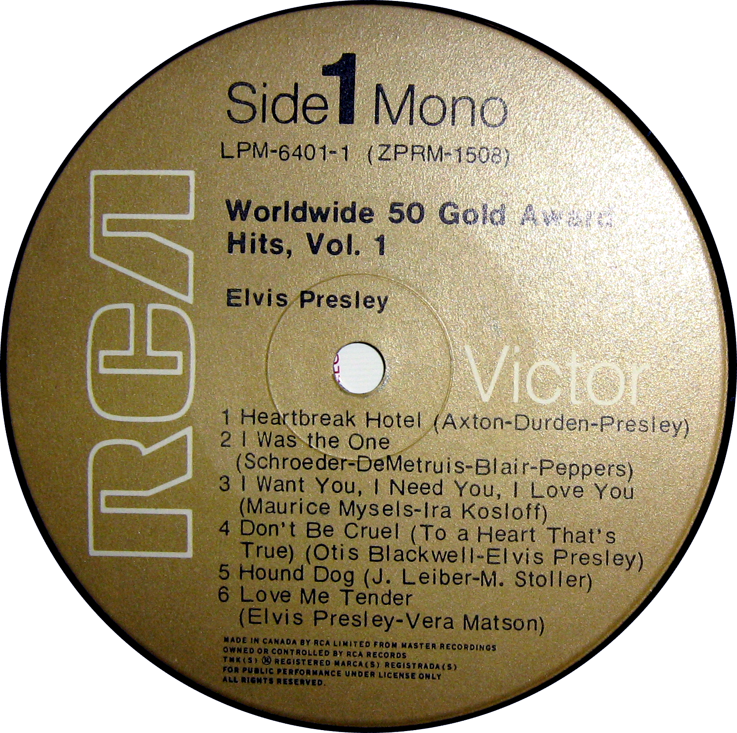 Elvis Presley  Worldwide 50 Gold Award Hits Vol. 1 : LP A